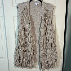 NWOT Fringed Knit Vest by Petal Dew, Beige Tan, large